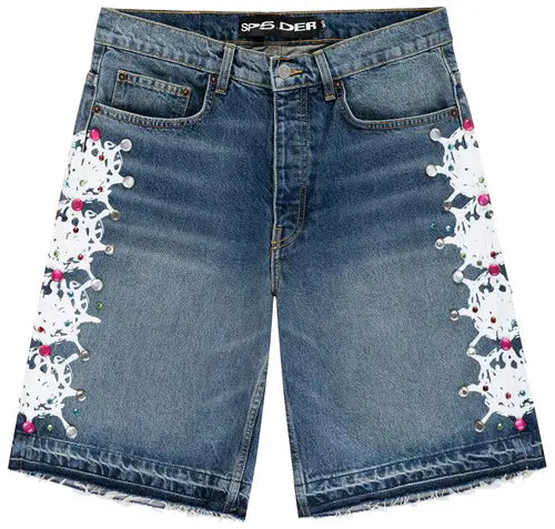 Sp5der Web Stone Denim Shorts 'Light Blue Wash'