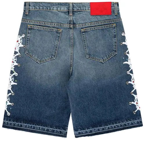 Sp5der Web Stone Denim Shorts 'Light Blue Wash'