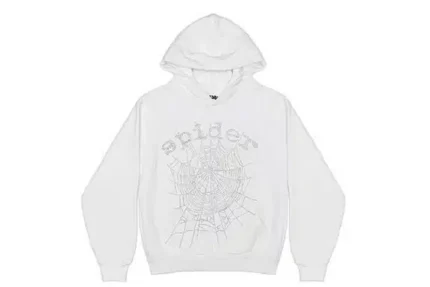 Sp5der OG Rhinestone Logo White Hoodie